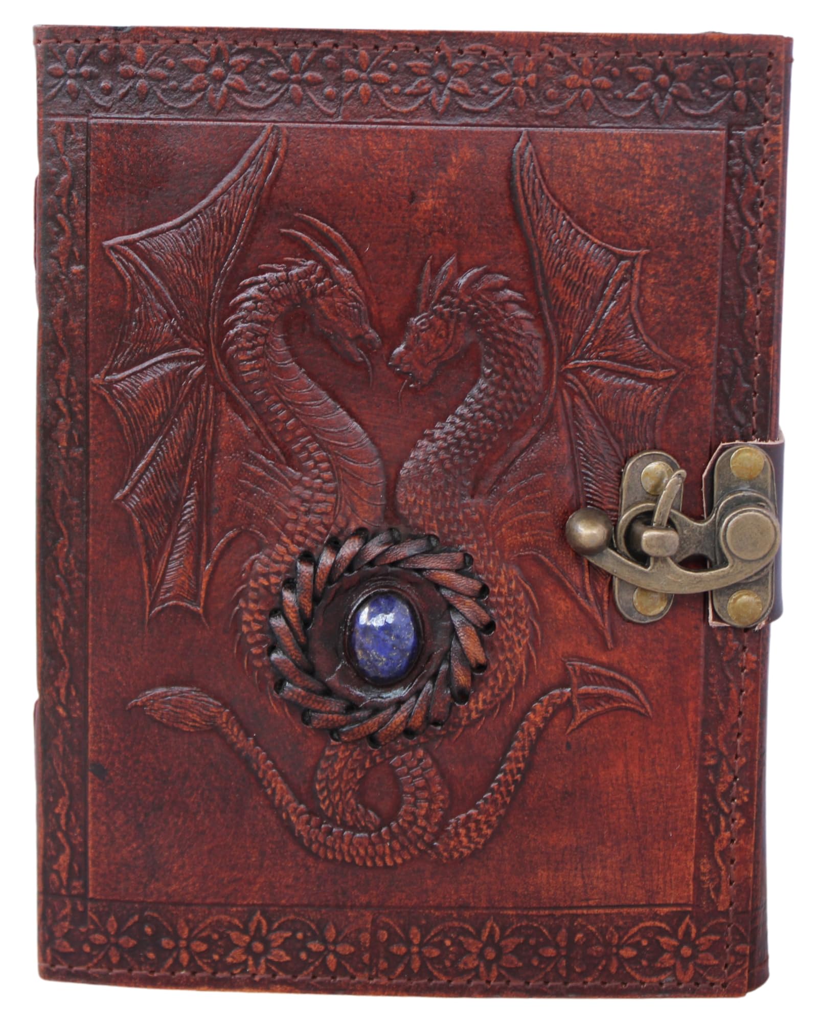 Genuine Leather Bound Journal Stone Studded Diary Brown Vintage Paper Notebook